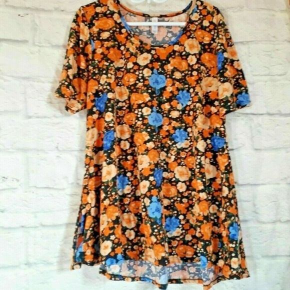LuLaroe Floral Print Hi Lo Short Sleeve Top Blouse - Picture 1 of 6